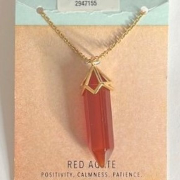 RED AGATE HEXAGONAL PENDULUM PENDANT 32” YELLOW GOLD CHAIN NECKLACE OS - Picture 3 of 3